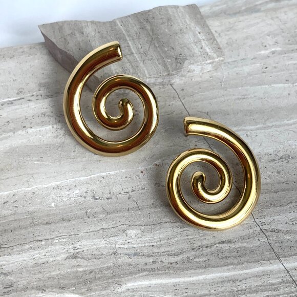 New ~ Anthropologie Gold Spiral Earrings - Picture 3 of 6
